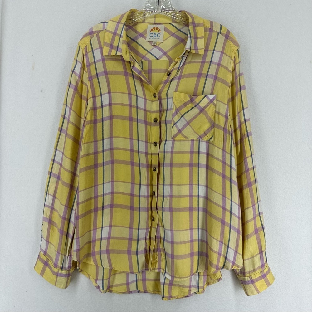 C&C California Button Down Long Sleeve Flannel Womans Medium Yellow